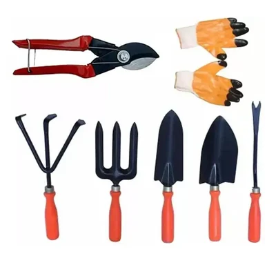 AGT Gardening Tools Trowel Set With Cutter And Gloves (7 Tools) Gardening Tools Kit for Home Gardening